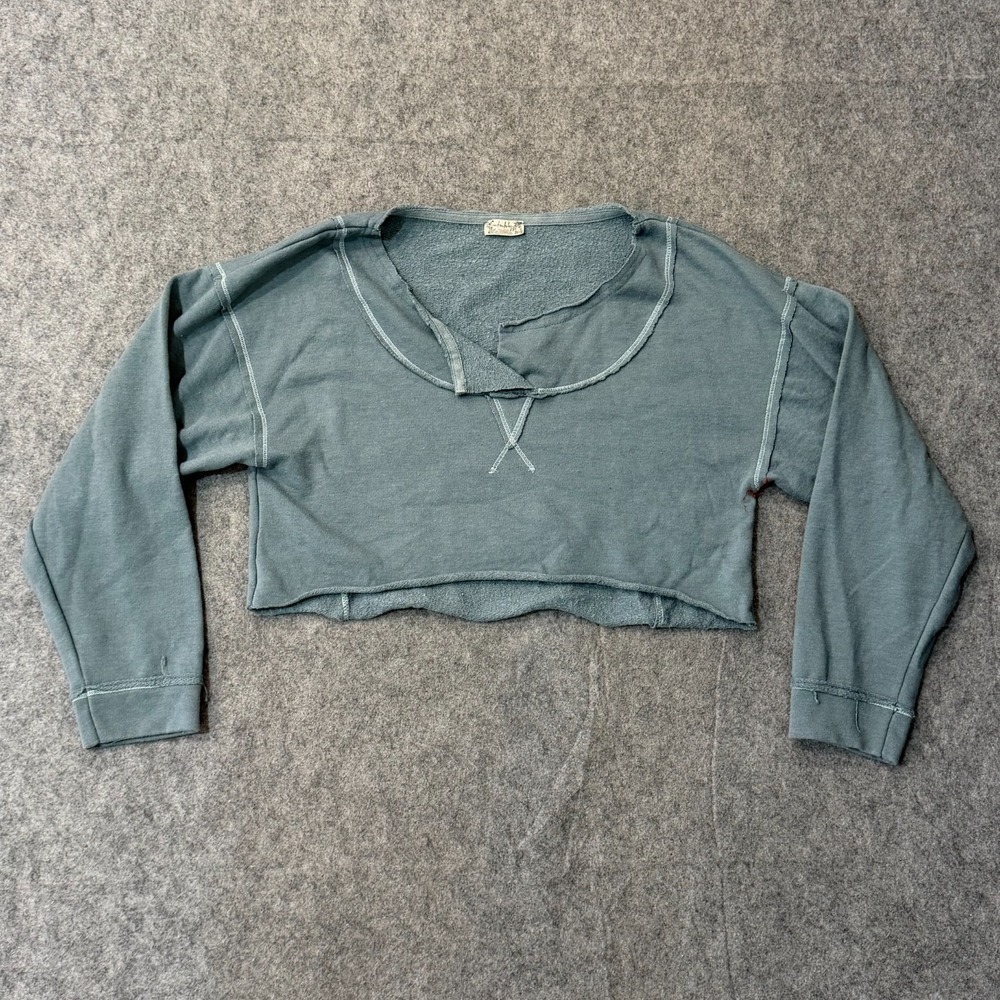 Intimately Free People Teal Blue Distressed Lightweight Sweatshirt Women's XS